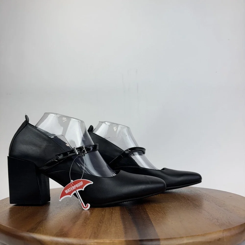 New Womens Blondo Shirley Black Leather Heeled Mary Jane Pumps Size 10 M NWOB - Picture 1 of 9